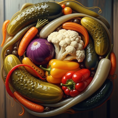 ogórki, cebula, papryka - warzywa na talerzu