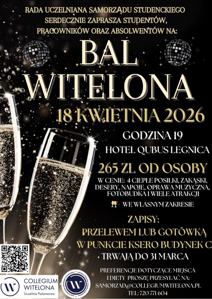 Plakat informujący o wydarzeniu Bal Witelona 2026
