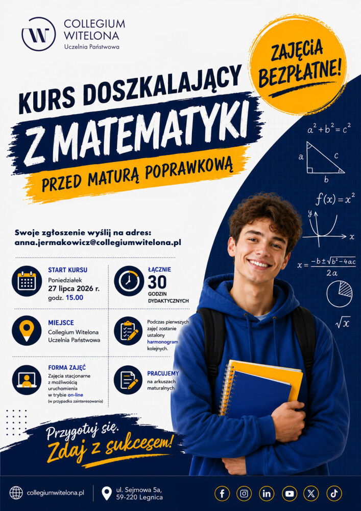 plakat informujący o kursie do poprawkowej matury z matematyki