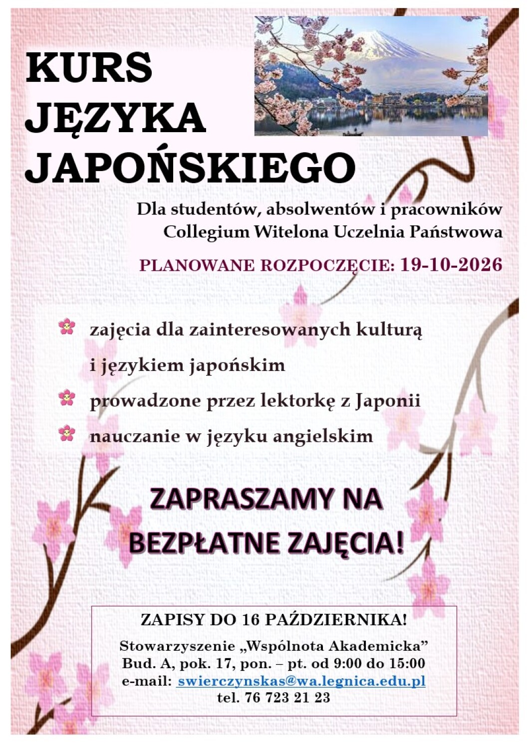plakat o kursie języka japońskiego
